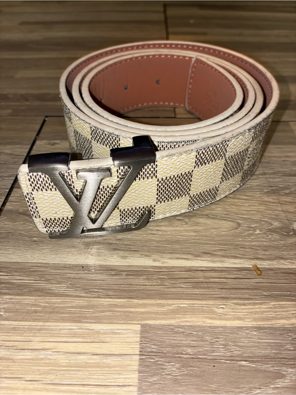 Louis Vuitton Checkered Canvas Belt in Cream and Brown with LV Buckle